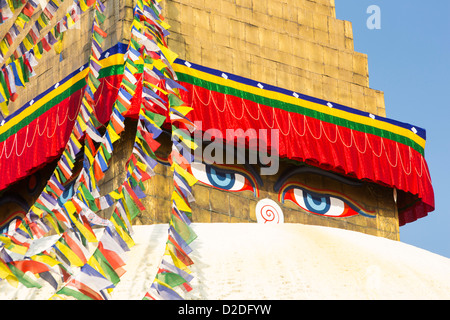 Il Boudanath Stupa, è uno del santissimo Buddist siti in Kathmandu, Nepal Foto Stock