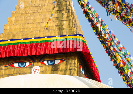 Il Boudanath Stupa, è uno del santissimo Buddist siti in Kathmandu, Nepal Foto Stock