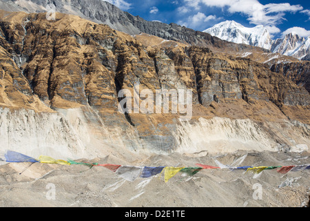 Il rapidamente ritirandosi a sud del ghiacciaio di Annapurna nel santuario di Annapurna, himalaya nepalese. Foto Stock