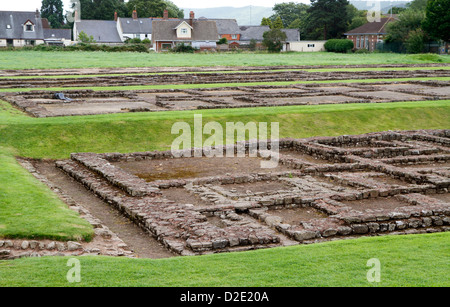 Resti della caserma del Roman Fort Isca Augusta a Caerleon, vicino a Newport, Galles del Sud Foto Stock