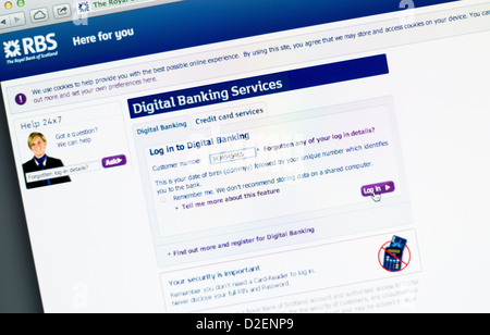 RBS, Royal Bank of Scotland logo e banking online Foto Stock