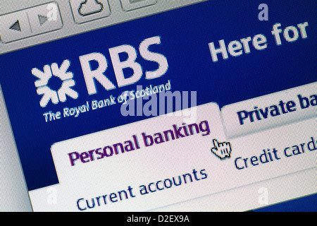 Royal Bank of Scotland, logo RBS e sito web close up Foto Stock