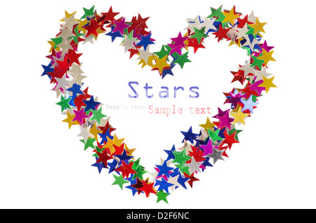 Grande cuore composto da molte stelle colorate su bianco Foto Stock