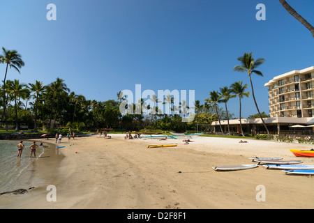 Sulla Kamakahonu Beach,Kailua-Kona,Grande Isola,Hawaii, STATI UNITI D'AMERICA Foto Stock