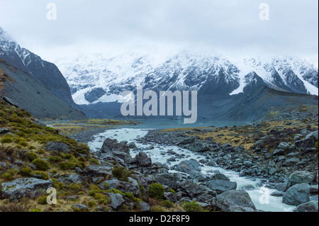 Hooker vallata dall'Hooker Valley via, Aoraki Parco nazionale di Mount Cook Nuova Zelanda. Foto Stock