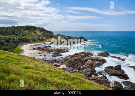 Australia, Nuovo Galles del Sud, mid-North Coast, Port Macquarie, minatori Beach visto dal punto di incollamento faro Foto Stock