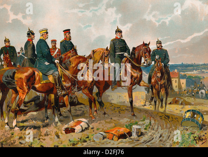 Guglielmo I o Guglielmo I, 1797-1888, re di Prussia, imperatore tedesco con Bismarck, Moltke e Roon, guerra franco-prussiana, 1870/71 Foto Stock