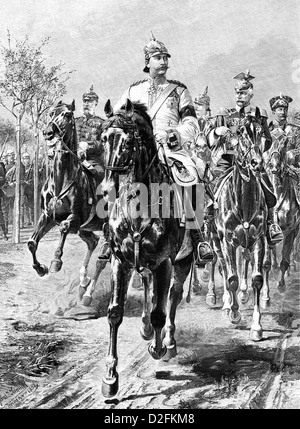 Wilhelm II o di Guglielmo II e il suo entourage a cavallo, 1859-1941, imperatore tedesco di King of Prussia Foto Stock