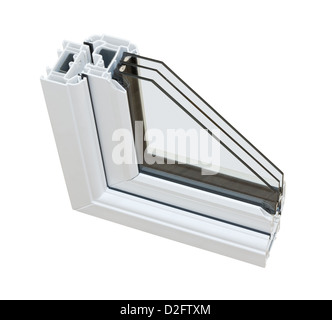 Una sezione trasversale di tripli vetri asportate per mostrare il profilo interno e la qualità di costruzione Foto Stock