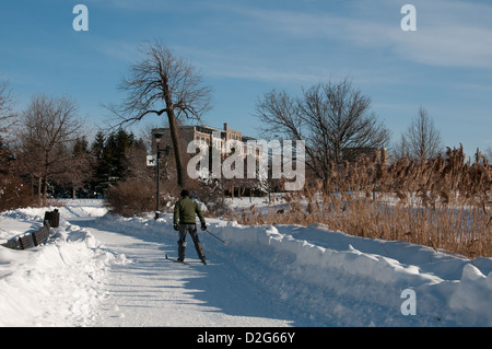 Sciatore in Jarry park Montreal Foto Stock