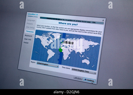 Linux Mint 14 Sistema operativo - installazione che mostra la schermata durante l'installazione Foto Stock
