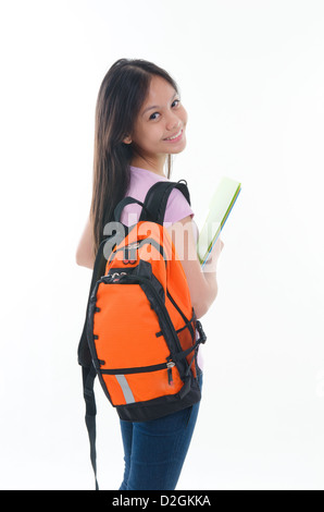 Pan Asian studente con sacchetti Foto Stock