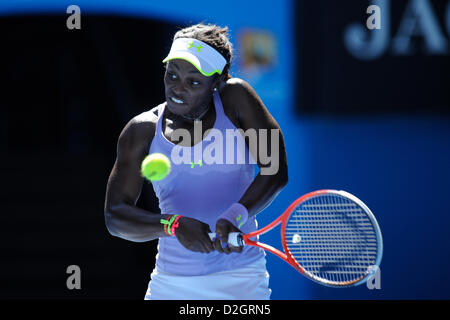 Il 24 gennaio 2013. Melbourne, Australia. Sloane Stephens degli USA restituisce un colpo nella sua partita il giorno undici degli Australian Open di Melbourne Park. Foto Stock