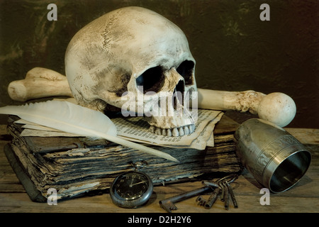 Photo Impression del vecchio maestro di pittura "vanitas" con antichi cranio Foto Stock
