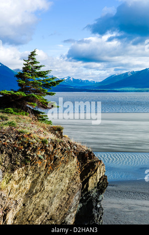 Aspro paesaggio di mare e montagne, Turnagain Arm, a sud di Anchorage in Alaska,, STATI UNITI D'AMERICA Foto Stock