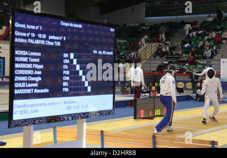 Milano, Italia. Il 25 gennaio 2013. 36 trofeo di Coppa del Mondo di Spada Maschile, organizzato dal Club Scherma Legnano nella struttura dello sport PalaBorsani. Foto Stock