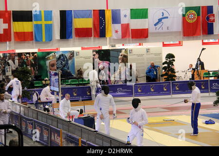 Milano, Italia. Il 25 gennaio 2013. 36 trofeo di Coppa del Mondo di Spada Maschile, organizzato dal Club Scherma Legnano nella struttura dello sport PalaBorsani Foto Stock