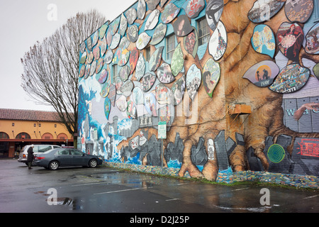 Rafah solidarietà progetto murale in Olympia, nello Stato di Washington, in memoria di Rachel Corrie, ucciso a Rafah nella striscia di Gaza. Foto Stock