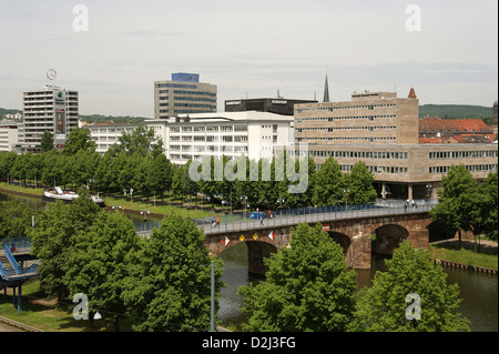 Saarbruecken, Germania, la città con il vecchio ponte al di sopra della Saar Foto Stock