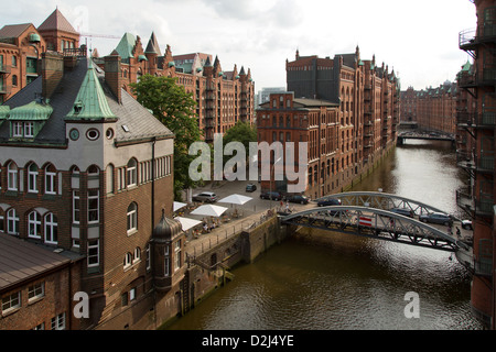 Amburgo, Germania, il pompaggio in warehouse district Foto Stock