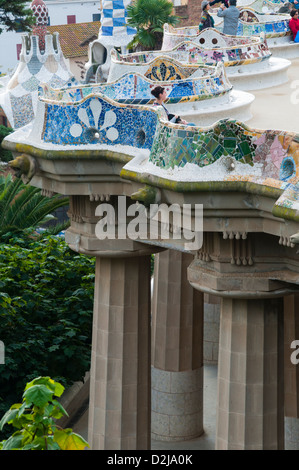 Parco Guell (Parc Guell), l'architettura di Gaudi, Sito Patrimonio Mondiale dell'UNESCO, Barcellona, Catalunya (Catalogna) (Cataluña), Spagna Foto Stock