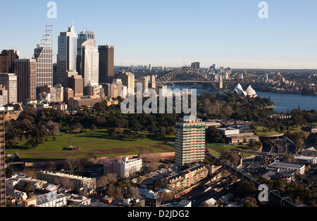 Antenna vista in elevazione su Sydney CBD compresi Sydney Opera House Sydney Australia Foto Stock