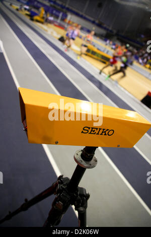 Glasgow, Regno Unito. 26 gen, 2013. La via e il fascio di temporizzazione Emirates arena Glasgow - presso il British atletica Glasgow International Match Emirates Arena Foto Stock