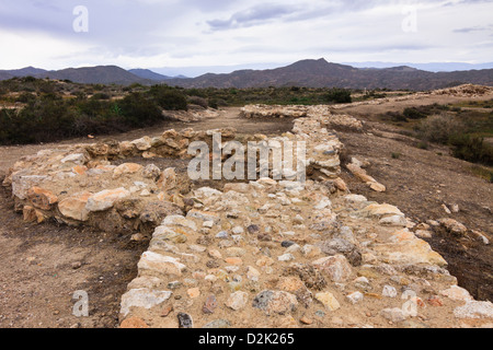 Pareti di Los Millares. Età del rame sito archeologico. Almeria, Spagna Foto Stock