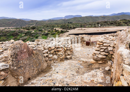 Cancello principale e barbican di Los Millares. Età del rame sito archeologico. Almeria, Spagna Foto Stock