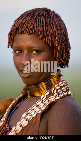 Ritratto di Hamar donna con bordatura e ocred capelli-close up Foto Stock