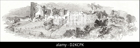 Rovine del Castello di Pevensey East Sussex Vittoriano incisione xilografia circa 1845 Foto Stock