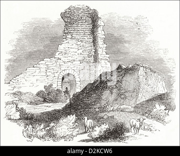 Rovine del Castello di Pevensey East Sussex Vittoriano incisione xilografia circa 1845 Foto Stock