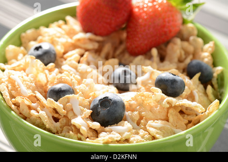 Ciotola di cereale con mirtilli e fragole Foto Stock