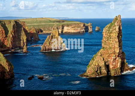 Duncansby pile, vicino Duncansby head, John O'Semole, Scozia, che mostra le imponenti scogliere e il pilastro come formazioni rocciose Foto Stock