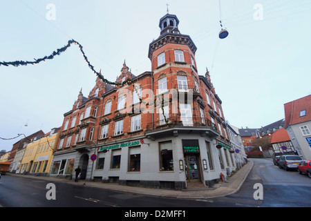 Il vecchio edificio in Randers centro città, Danimarca Foto Stock