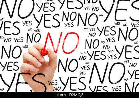 La scrittura a mano No con contrassegno rosso sulla cancellazione trasparente stampato. Foto Stock