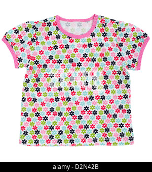 Bambini T-shirt con il colorato motivo floreale. Isolare il bianco. Foto Stock