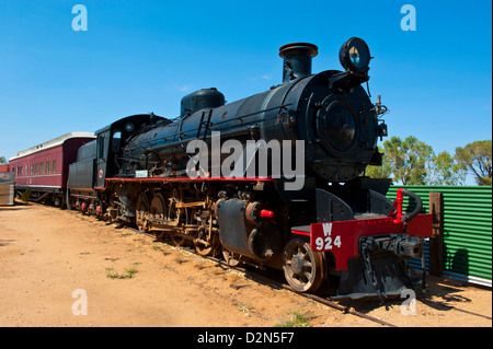 Il treno Ghan nel treno Ghan Heritage Museum, Alice Springs, Territorio del Nord, l'Australia, il Pacifico Foto Stock