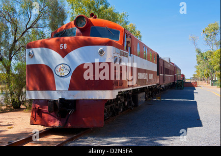 Il treno Ghan nel treno Ghan Heritage Museum, Alice Springs, Territorio del Nord, l'Australia, il Pacifico Foto Stock
