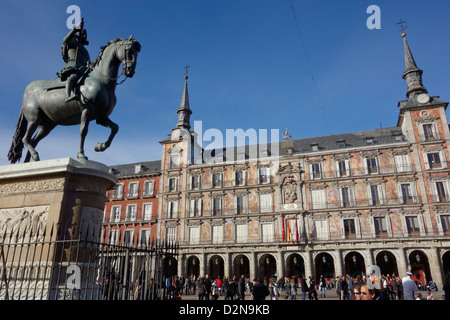 Spagna madrid plaza mayor statua Foto Stock