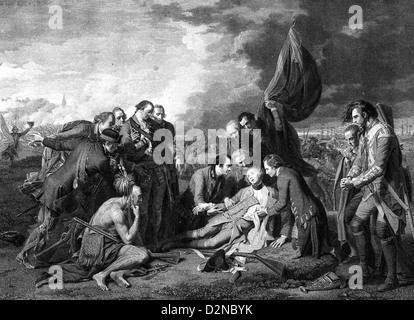 La morte del generale WOLFE incisione del dipinto di Benjamin West mostra Wolfe's morte al di fuori del Quebec il 13 settembre 1759 Foto Stock