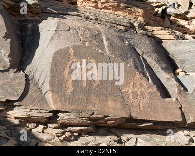 Arte rupestre in corrispondenza del sito di Foum Chenna, Oued Tasminaret Valley, Tinzouline, Valle di Draa, Marocco, Africa del Nord Foto Stock