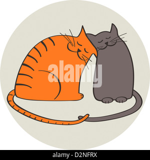 Due gatti in amore, illustrazione Foto Stock