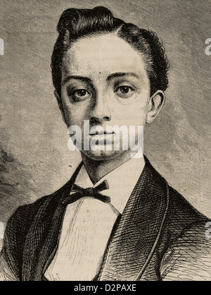 Alphonse XII (1857-1885). Re di Spagna. Incisione di Alfonso XII come un principe. La spagnolo e illustrazione americana. Foto Stock