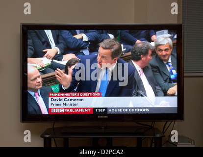 BBC Parliament canale TV che mostra David Cameron Foto Stock