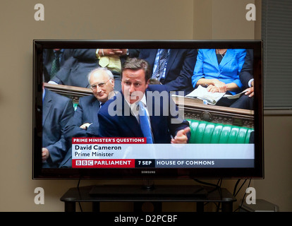 BBC Parliament canale TV che mostra David Cameron Foto Stock