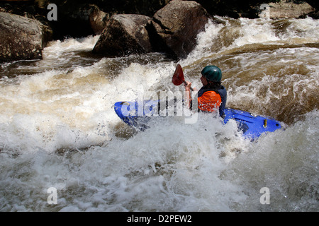 Superiore di kayaker Youghiogheny River National cade rapida Maryland Mormorando di un ruscello Foto Stock