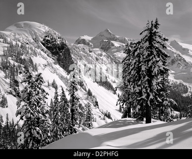 BW00857-00....WASHINGTON - Mount Shuksan in inverno come si vede da Austin passano nei prati di Erica Recreation Area. Foto Stock