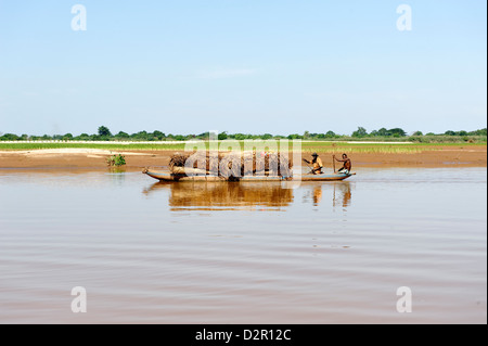 Lungo Tsiribihina, un fiume che scorre dal Madagascar nel canale del Mozambico da un delta, Madagascar, Oceano indiano, Africa Foto Stock