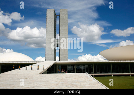 Congresso Nacional (Congresso nazionale) progettato da Oscar Niemeyer, Brasilia, Sito Patrimonio Mondiale dell'UNESCO, Brasile, Sud America Foto Stock